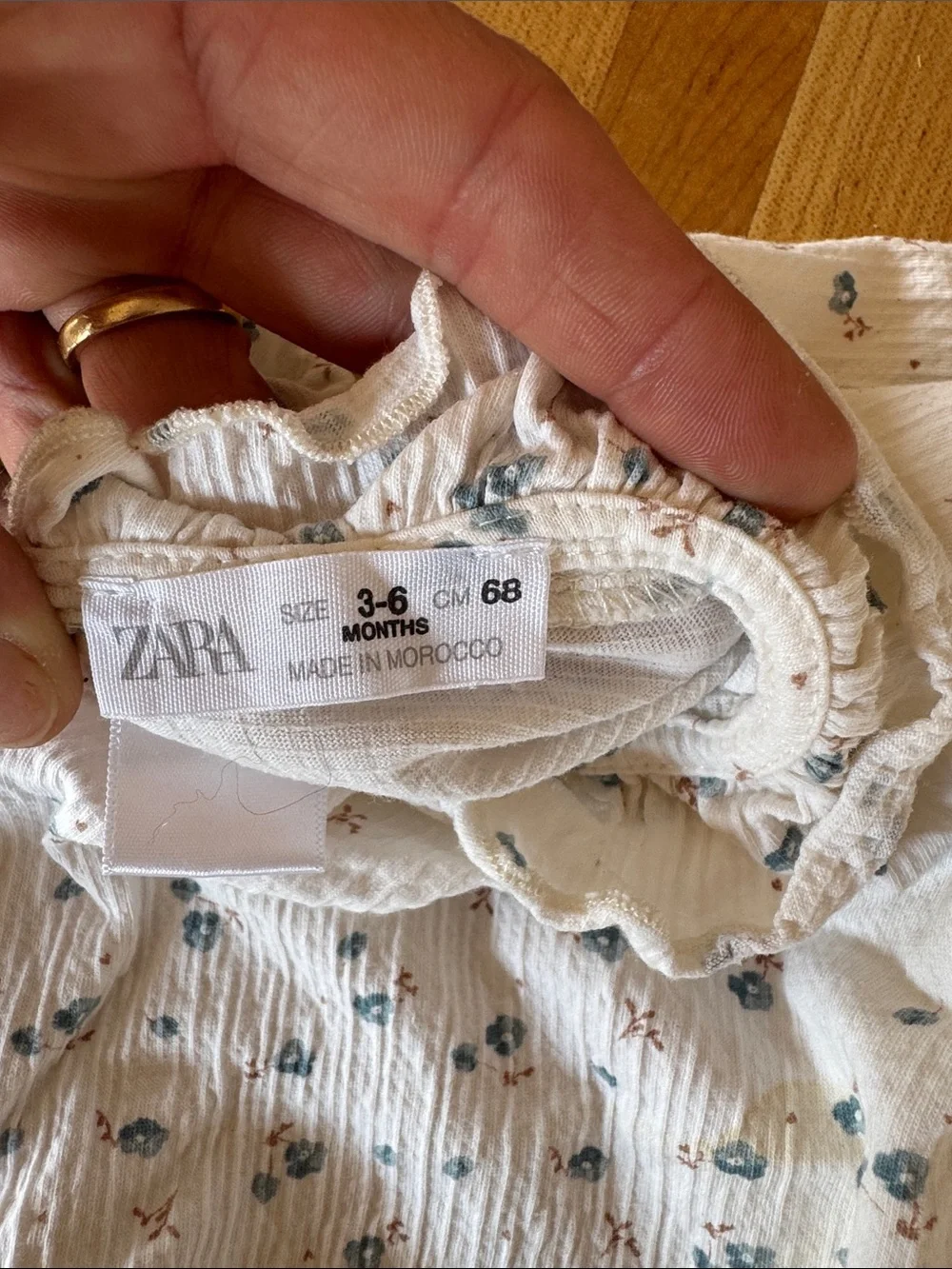 Zara White Baby Romper with Blue Floral Print